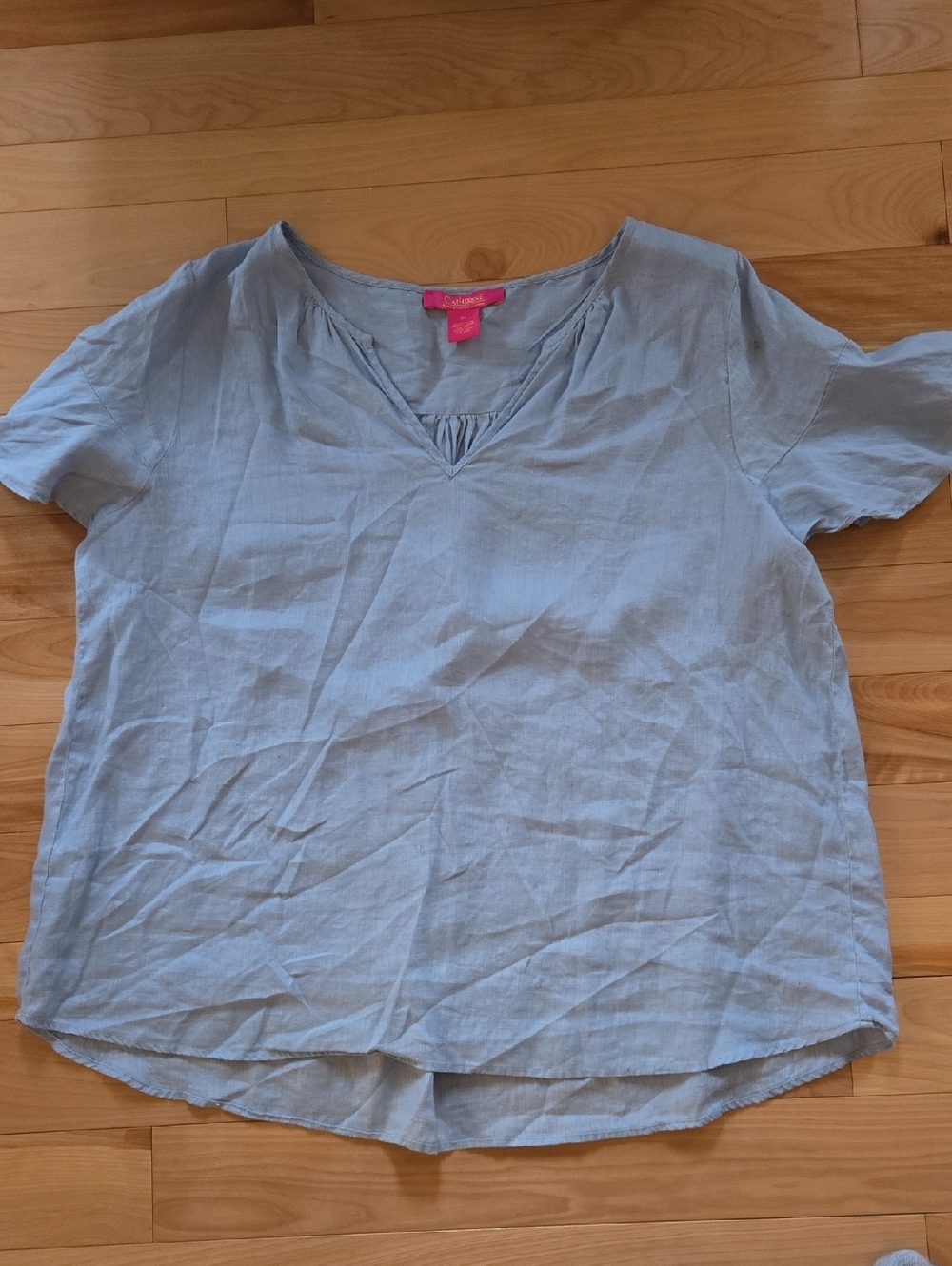 Catherine Malandrino Pale Blue V-Neck Short Sleeve Blouse